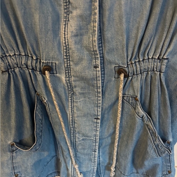 Pilcro Anthropologie Chambray Utility Anorak Jacket Removable Hood M/L - Picture 3 of 8